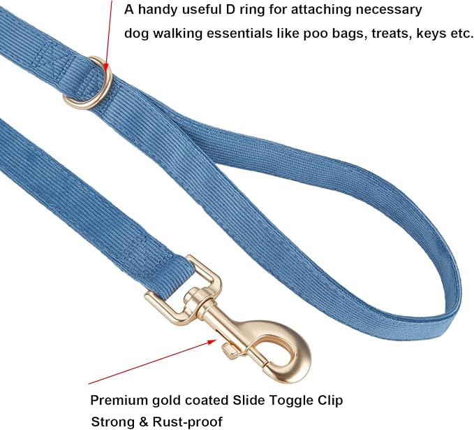 Soft Corduroy Dog Collar and Leash Set Adjustable Durable Dog Collars with Metal Buckle and Lead for Large Dogs,Royal Blue
