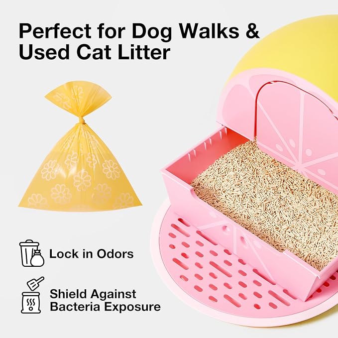 VETRESKA Dog Poop Bag Dispenser with Daisy Scented Waste Bags Leak-proof and Extra Thick Poop Bags for Dog Walking and Cat Litter 1 Holder and 105 Bags (7 Refill Rolls)