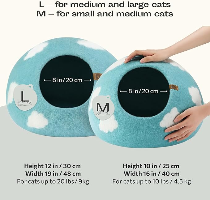 MEOWFIA Cat Cave – Premium Felt Cat Enclosure for Indoor Cats, Handmade Merino Wool (Cloud Nap Blue, Large)
