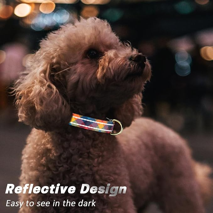 Reflective Dog Collar for Extra Small Dogs, Cute Boho Adjustable Heavy-Duty Nylon Puppy Collar for Boy and Girl Female, Soft Pet Accessories with Quick Release Buckle, Colorful Tartan