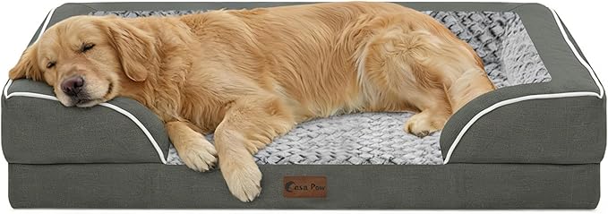 Orthopedic Dog Beds for Extra Large Sized Dogs 42x30 Inch, XL Waterproof Egg Crate Foam Dog Sofa Bed with Removable Washable Cover Big Pet Couch with Bolster & Non-Slip Bottom, Dark Grey