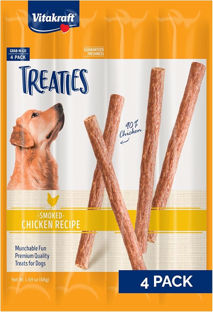 Vitakraft Treaties Smoked Chicken Dog Treats – Grain-Free, Meat-Rich Chews - Natural Smoke Flavor – Real Chicken No-Hide Dog Snacks, Moist & Meaty Texture – Individually Portioned Freshness – 4 Count