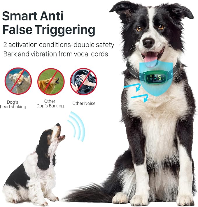 FAFAFROG Dog Bark Collar, Rechargeable Smart Collar, Anti Barking Training Collar with 5 Adjustable Sensitivity Beep Vibration, Bark Collar for Large Medium Small Dogs (Green)