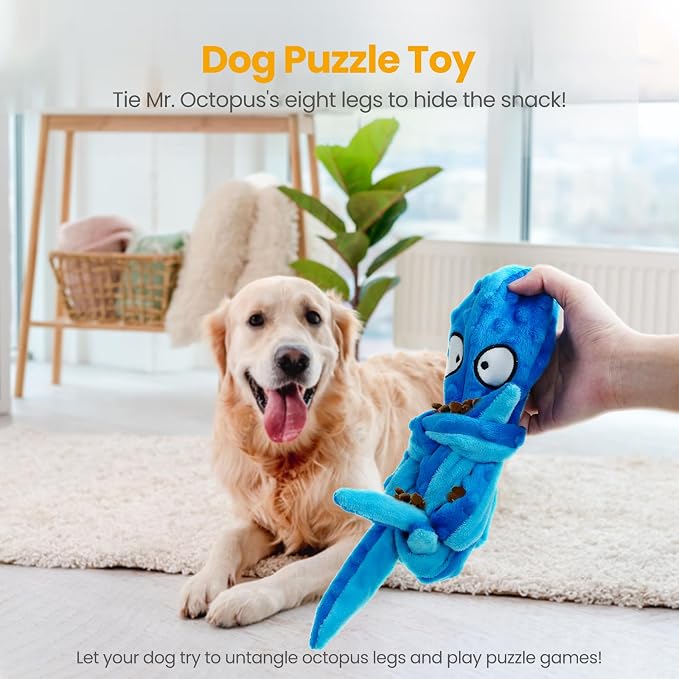 HGB Squeaky Dog Toys - 2 Pack No Stuffing Octopus Crinkle Plush Chew Toys for Puppies Small Medium Large Dogs, Interactive Tug Toys to Keep Dogs Busy