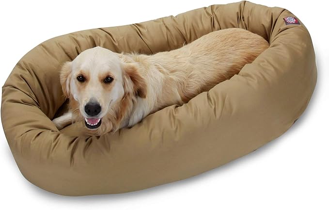 Majestic Pet 40 Inch Bagel Calming Dog Bed Washable – Cozy Soft Round Pet Bed with Spine Support for Dogs to Rest their Head - Fluffy Donut Puppy Bed 40x29x9 (Inch) - Large – Khaki