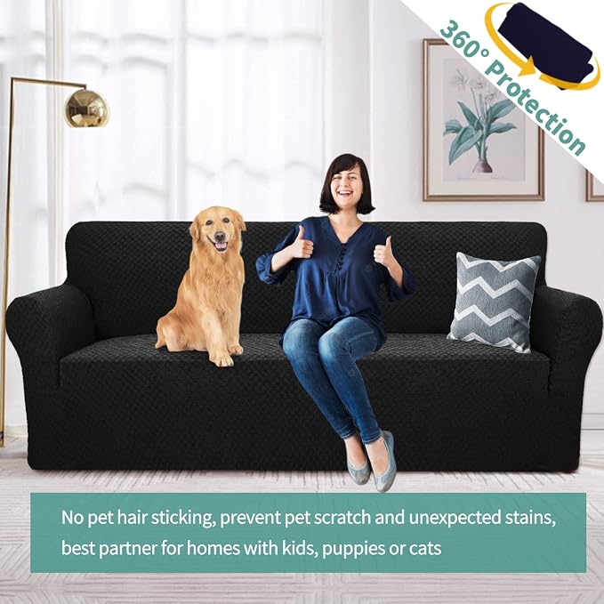 YEMYHOM Couch Cover Latest Jacquard Design High Stretch Extra Large Sofa Covers Pet Dog Cat Proof Oversized Slipcover Non Slip Magic Elastic Furniture Protector (XL Sofa, Black)