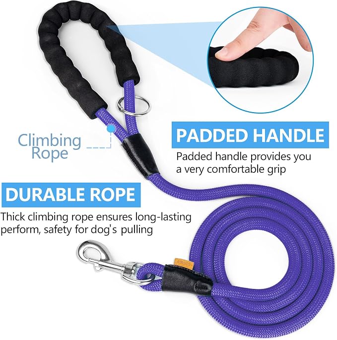 Dog Leash, Braided Rope Traction – Walking Training Lead for Small Dogs ((1/3") x 6FT, Purple)
