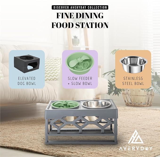 AVERYDAY Slow Feeder Dog Bowls for Medium Breed, 1.5 Cups Engagement Food Puzzle Bowl with Spinning Slow Feeder Insert, Non-Slip Base, Fits for Raised Stand, Hard Maze Design for Medium and Small Dogs