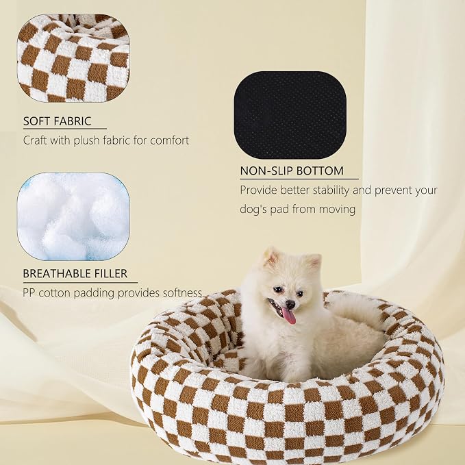 23 Inch Calming Dog Bed for Small Dogs Cats, Kitty Puppy Round Anti-Anxiety Warm Bed, Soft Cozy Anti-Slip Donut Washable Pet Bed, Fits up to 30 lbs Pets