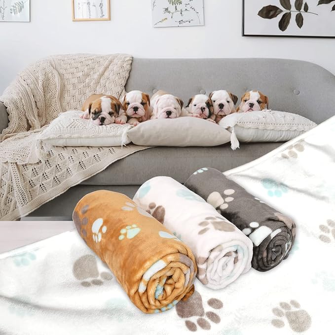 Rezutan Small Dog Blankets 3 Pack for Pet Cat Soft Fuzzy Washable Puppy Blankets, Reversible Paw Print Suitable for Dog Kennels & Beds Sofas Gifts Puppy Essentials, 23x16 inch