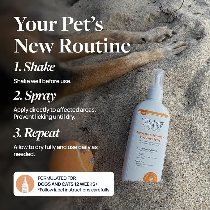 Veterinary Formula Clinical Care Antiseptic and Antifungal Spray for Dogs and Cats - Helps Alleviate Scaly, Greasy, or Red Skin and Supports Skin Prone to Odor Causing Buildup - Pack of 2, 8 oz Each