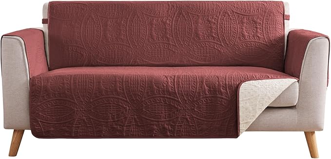 Red Loveseat Covers for 2 Cushion Couch, Water-Repellent Covers for Love Seat Sofa, Machine Washable Quilted Couch Covers, Pet Friendly Sofa Slipcovers (Loveseat 48", Red)