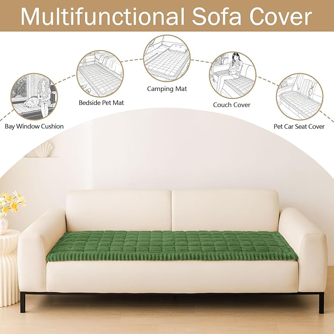 hyha Couch Cover for Dogs Washable, Non Slip Thick Flannel Sofa Protector, Pet Friendly Plush Furniture Cover for Sectional Sofa & Loveseat (Olive Green, 27.6" x 82.7")