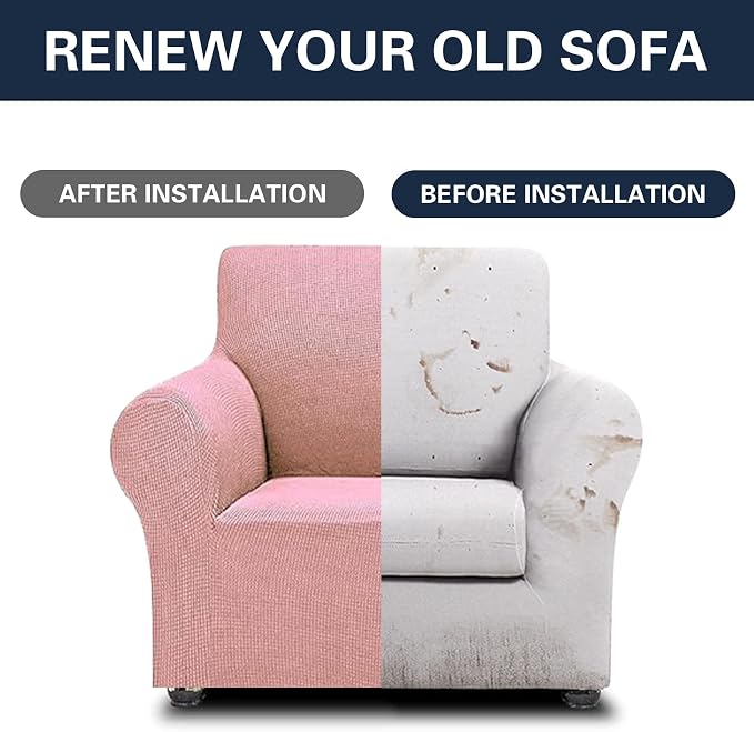 Cupuamon 2026 New Stretch Chair Sofa Slipcovers Couch Cover for 1 Seater Furniture Protector Sofa Covers with Elastic Bottom Jacquard Fabric Small Checks for Pets, Kids - Dusty Pink