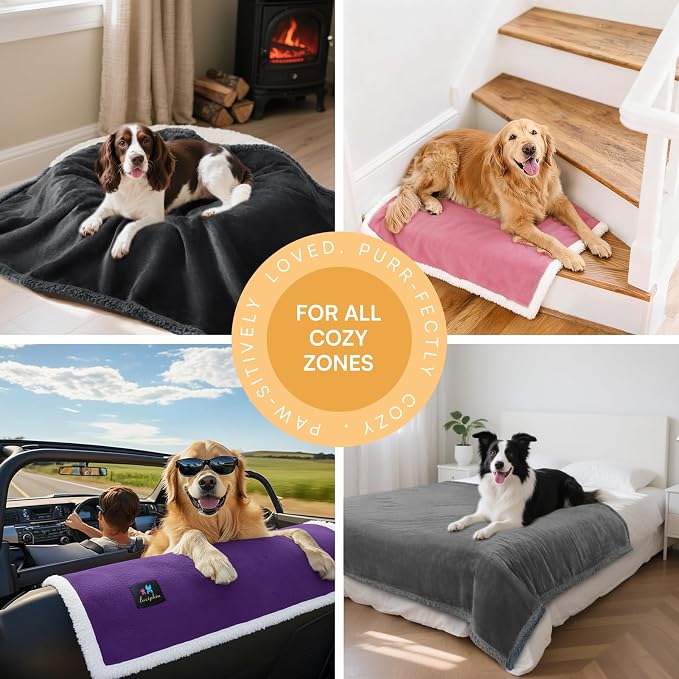 Luciphia Waterproof Bed Blanket Washable,Soft Sherpa Fleece Puppy Reversible Throw Blankets for Medium Large Dog Cat,Furniture Cover Protector Couch from Liquid Pee and Pet Fur,Pink White,85" x 57"