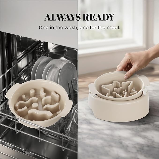 AVERYDAY 3 Pack Slow Feeder Dog Bowl Set, Two Weighted Maze Insert Bowls, Anti-Slip Changeable Puzzle Feeding Bowl for Wet Dry & Raw Dog Food, Slow Eating Deep Pet Food Dish for Medium & Large Breeds