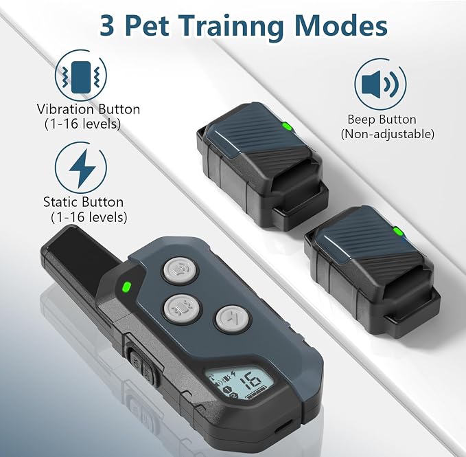 Shock Collar for Dogs, Dog Training Collar with Remote Control for 2 Dogs, 3 Training Modes with Beep, Vibration and Satic, Waterproof, Rechargeable for Large Medium