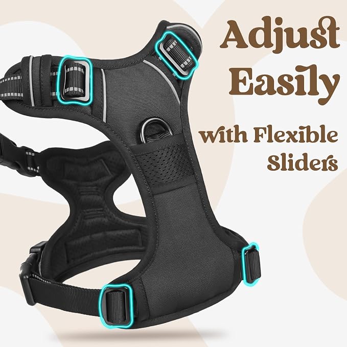 rabbitgoo Dog Harness for Large, No Pull Easy On & Off with 3 Buckles Pet Harness, Adjustable Soft Walking Vest with 2 Clips and Handle, Reflective for Extra Large Dogs, Black, XL