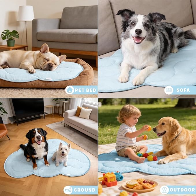 BECEMURU Dog Cooling Mat, Thickened Soft Pet Cooling Pad for Summer, 36"x23" Cloud-Shape Pet Bed for Crate Kennel Sofa, Non-Gel Coolness, Machine Washable & Durable - Keep Pet Cool and Comfortable