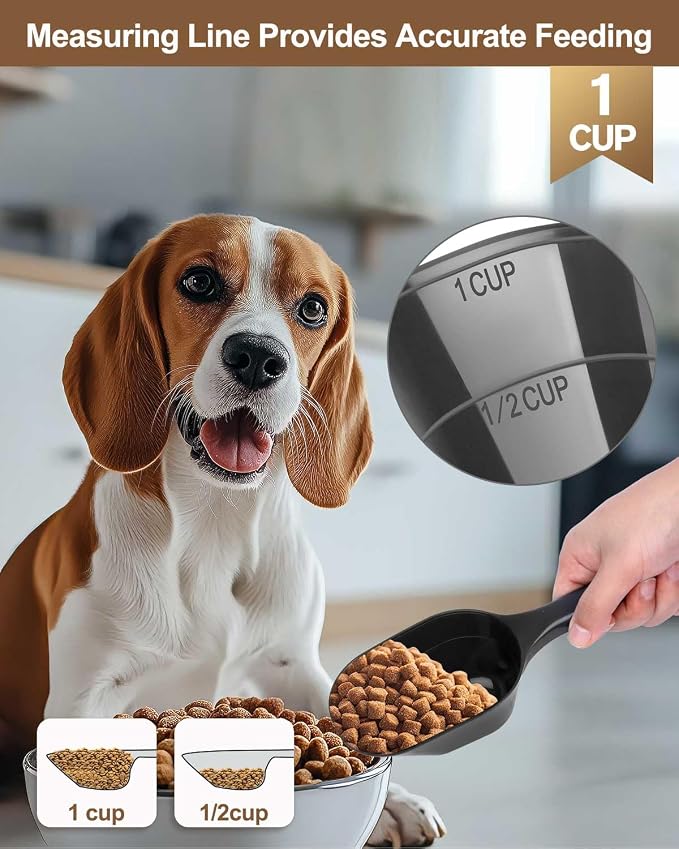 Dog-Cat Food-Scoop Measuring-Cup,1 Cup Capacity Versatile Plastic Pet Food Scoop with Measuring Lines 1 Cup and 1/2 Cup for Precise Portion Control (2, Black and Pink)