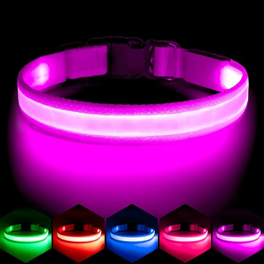 VIZPET LED Dog Collar, Light Up Dog Collar Adjustable USB Rechargeable Super Bright Safety Light Glowing Collars for Dogs (Purple, Medium[14.96-19.68 inch/38-50cm])