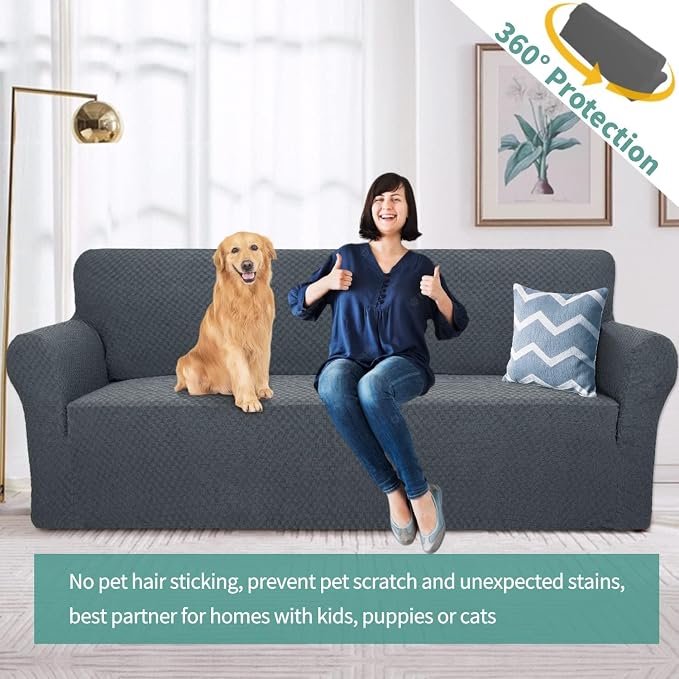 YEMYHOM Couch Cover Latest Jacquard Design High Stretch Sofa Covers for 3 Cushion Couch, Pet Dog Cat Proof Slipcover Non Slip Magic Elastic Furniture Protector (Sofa, Dark Gray)