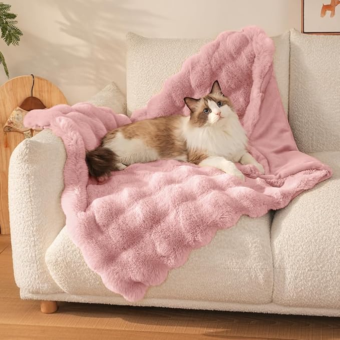 SOMAHE Cat Blanket, Reversible Sherpa & Bubble Fleece Pet Throw, Ultra-Soft Plush for Indoor Cats, Machine Washable, Anti-Static, Warm & Cozy, 22"×18" Inch Pink