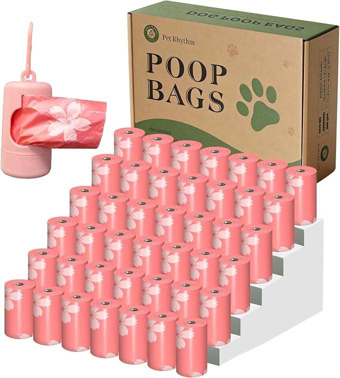 Cherry Blossom Scented Dog Poop Bags - 630 counts Pink Pet Waste Bags with Dispensers, Extra Large 13x9 Inch Leak-Proof Fragrance Bags for Dogs Walking and Cat Litter
