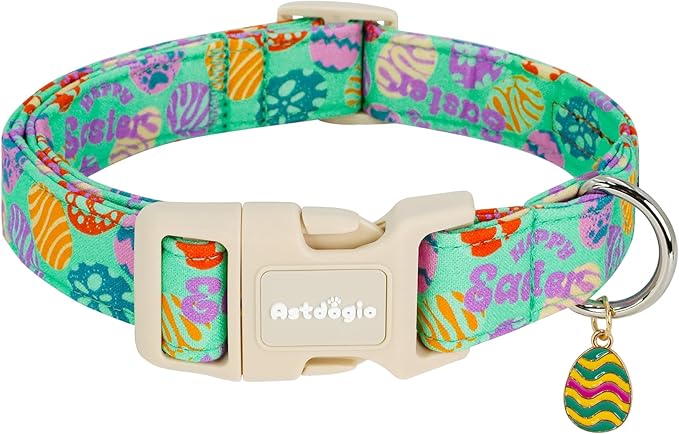 Easter Dog Collar for Extra Small Dogs, Adjustable Green Small Dog Collar with Colorful Eggs Pattern, Cute Easter Dog Collars Girl Boy Collar for Dogs -XS