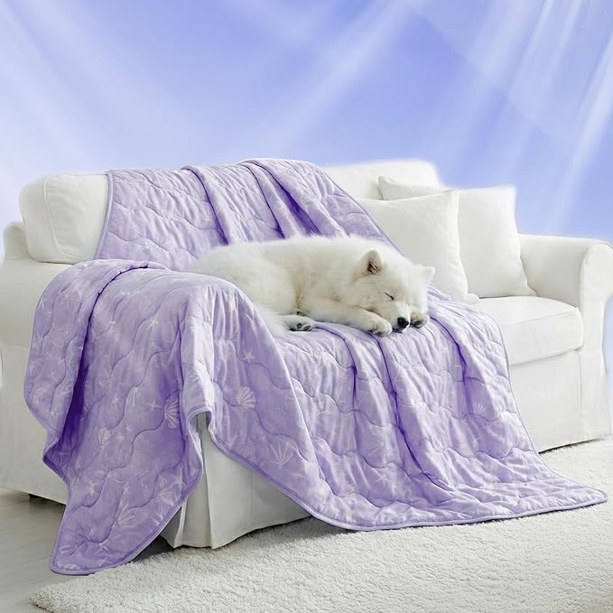 NWK Dog Cooling Blanket, Q-Max>0.345, Ice Silk Cool to Touch Material, Reversible Breathable Bed Cover, Furniture Protector Couch Sofa for Summer, Machine Washable (Lavender, 60'' X 80'')
