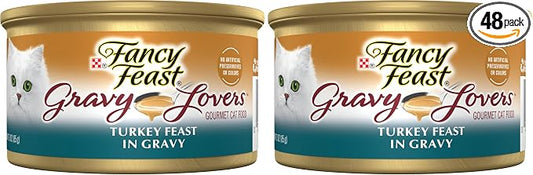 Fancy Feast Purina Gravy Lovers Turkey Feast Grilled Gourmet Cat Food in Wet Cat Food Gravy - 3 oz. Cans,(Pack of 48)