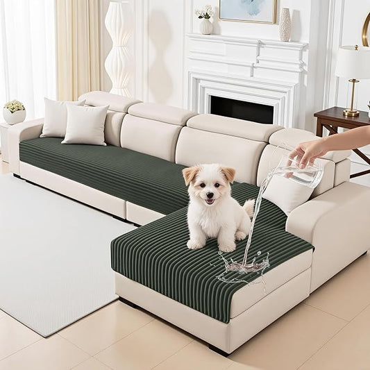MYSKY HOME 100% Waterproof Couch Cover for Sectional Sofa, Pet Couch Covers for Sofa, Non Slip 2 PCS Sofa Slipcover, L Shaped Dog Sofa Cover Washable Protector for Pet, Moss Green, 35"x70.9"+35"x82.7"