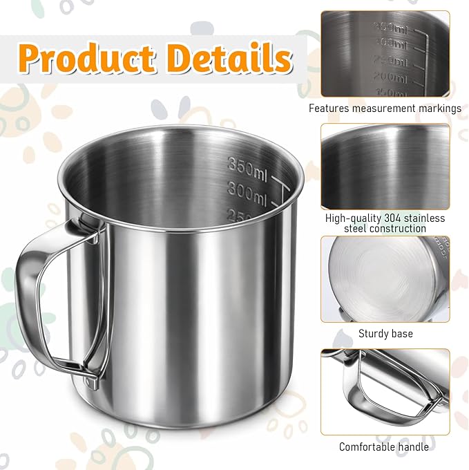 Dog Food Scoop 1.5 Cup, 304 Stainless Steel Dog Food Measuring Cup with Handle Durable Dog-Cat Pet Food Scoop Cup 1 1/2 Cups Measuring Scoops for Dogs, Cats, Birds, Rabbits for Dry Food and Treats