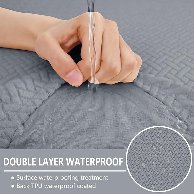 hyha Waterproof Couch Cushion Covers, Wear Resistant Couch Cover, Anti Slip Sofa Slipcovers Washable, Soft Thick Jacquard Furniture Protector for Pets Dog (1 Piece for Medium, Light Grey)