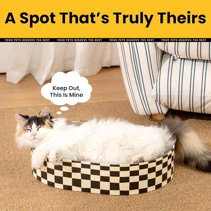 Conlun Large Oval Cat Scratcher Bowl, Cardboard Cat Scratching Pad & Lounge Bed, High-Density Reversible Cat Nest for Large Indoor Cats, Furniture Protector with Ergonomic Curve, Gift Catnip Included
