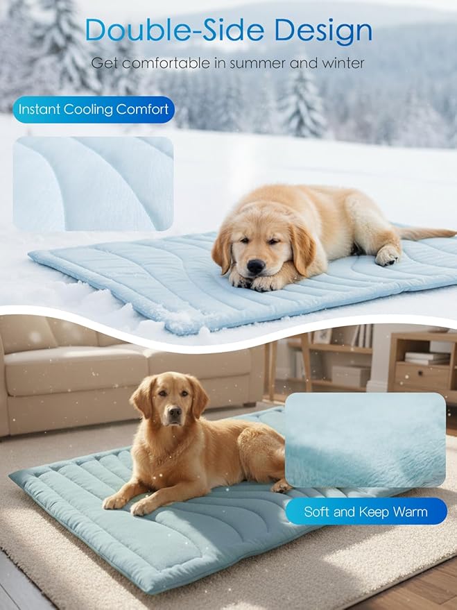 BECEMURU Dog Cooling Mat, Q-MAX＞0.46 Thickened Breathable Cold Pad for Summer Active Dog, 48"x28" Portable Washable Kennel Crate Pet Bed, Rapid Cooling Durable Non-Gel Blue