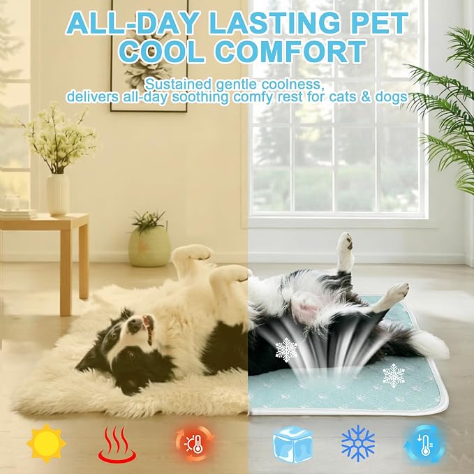 Cooling Mat for Dogs, Q-Max>0.5 Thin Breathable Dog Cooling Mat Blanket for Dogs, Anti-Slip Bottom Washable Pet Cooling Mat, Cool Relief & Portable for Travel Cooling Dog Bed,24x18, Blue.