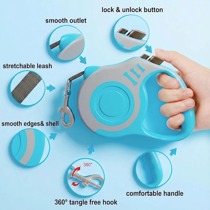 Retractable Dog Leash Lightweight 10/16FT Leash with Non-Slip Handle, for Small Dogs Puppy (Gray Blue, 10 FT)