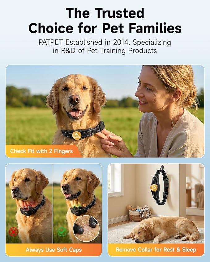 PATPET Dog Shock Collar - Rechargeable Dog Training Collar with Remote for Medium Large Dogs, 3 Training Modes (Beep/Vibration/Shock) IPX7 Waterproof 1000Ft Electric Dog Collar (Black for 2dogs)