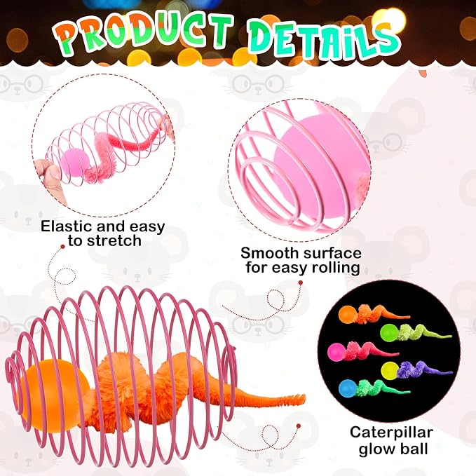 Jecery 5 Pcs Cat Spring Toys Stretchable Rolling Balls Colorful Playful Coils Interactive Action Toy Caged Rats for Kitten Pet Supplies (Caterpillar Bouncy Ball,Multicolor)