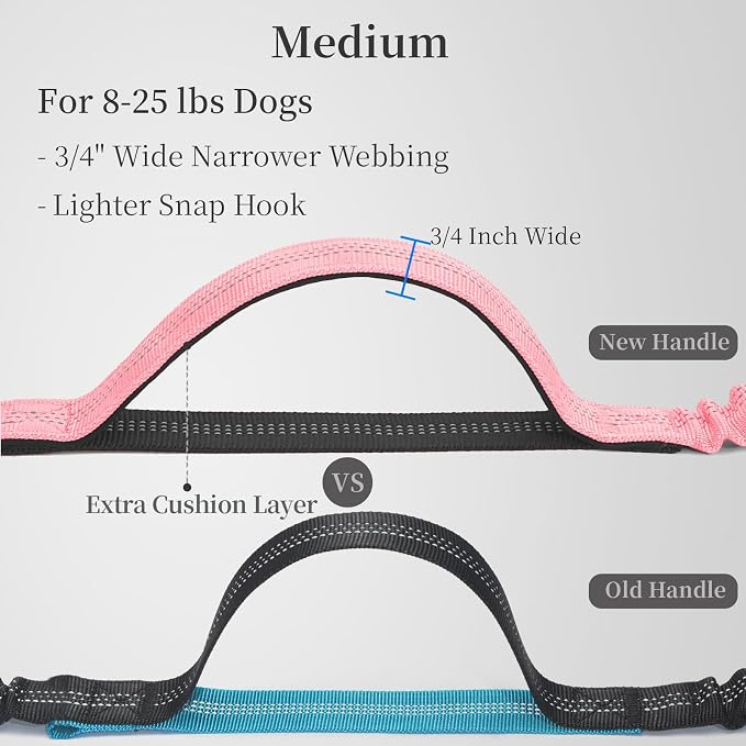 iYoShop Hands Free Dog Leash with Zipper Pouch, Dual Padded Handles and Durable Bungee for Walking, Jogging and Running Your Dog (Baby Pink, 8-25 lbs, Medium)