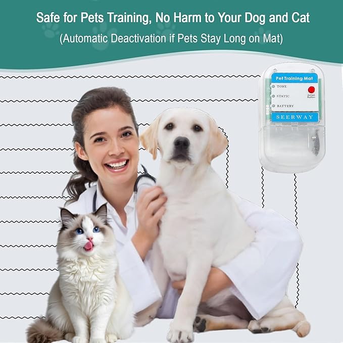SEERWAY 46"x3" Strip Pet Training Mat - Narrow Electric Shock Pad for Windowsills, Counters & Table Edges, 3 Modes with Tester for Dogs & Cats
