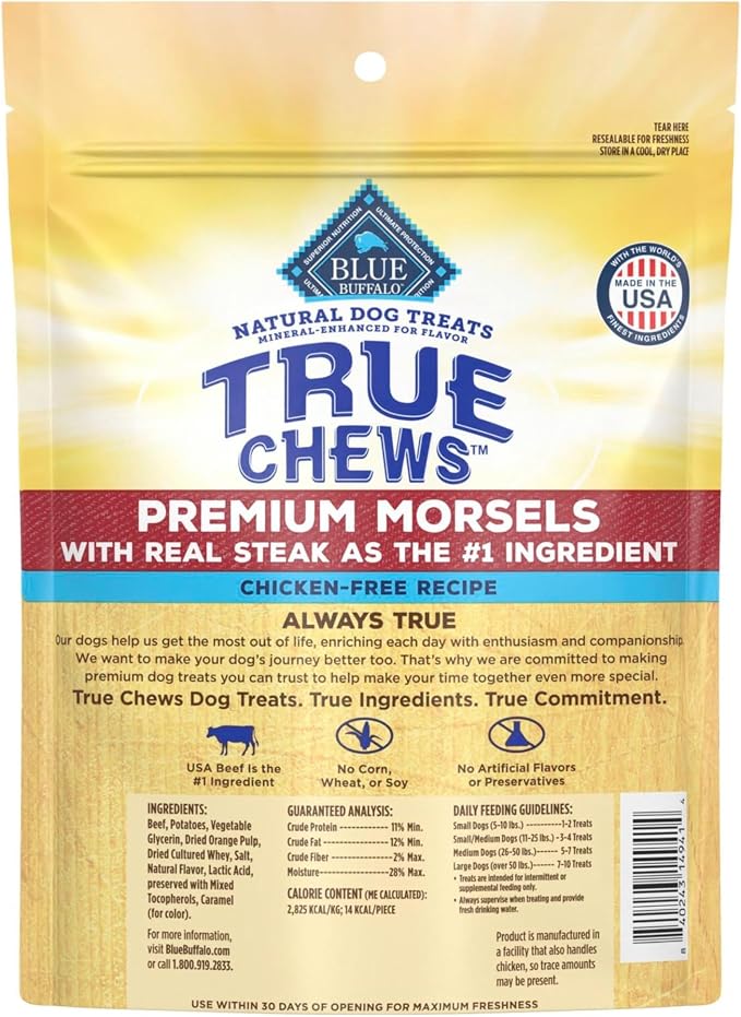 Blue Buffalo True Chews Premium Morsels Dog Treats, Made in The USA with Natural Ingredients, Steak, 10-oz Bag (Pack of 6)