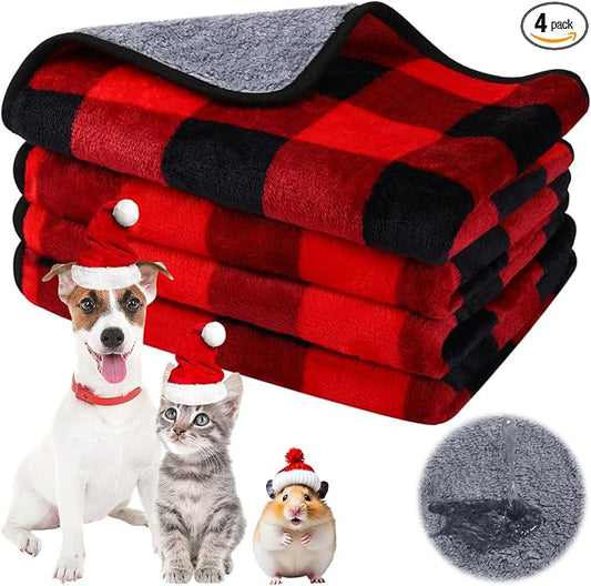 Reginary 4 Pcs Waterproof Guinea Pig Blankets Washable Small Animal Fleece Bedding Absorbent Guinea Pig Cage Liners Reusable Training Pee Pad Pet Sleep Mat for Hamster(Plaid,24 x 16 Inch)