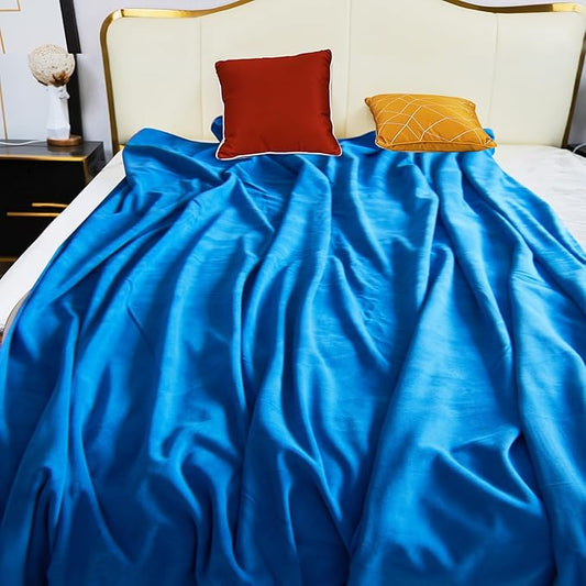 Ahinahwap Waterproof Blanket for Bed Couch Sofa, 60"x80" Reversible & Washable, Waterproof Blanket Queen Size, Water Resistant Twin Bed Blankets, Leakproof (Blue/Warm White)