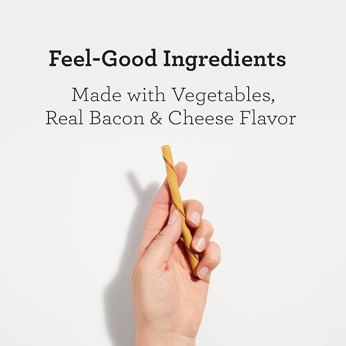 DreamBone Bacon and Cheese Twist Stick Dog Treats, Daily Rawhide-Free Chew, Digests Safely and Completely, With Real Protein, Bacon, Cheese and Veggies, 50 count