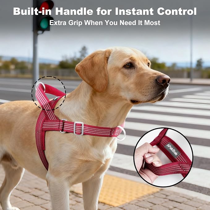 No Pull Dog Harness with Handle, Adjustable Soft Mesh Padded Reflective Walking Harness with Front Clip for Small Medium Large Dogs – Quick Fit No Escape for Training and Hiking (Red, XS)