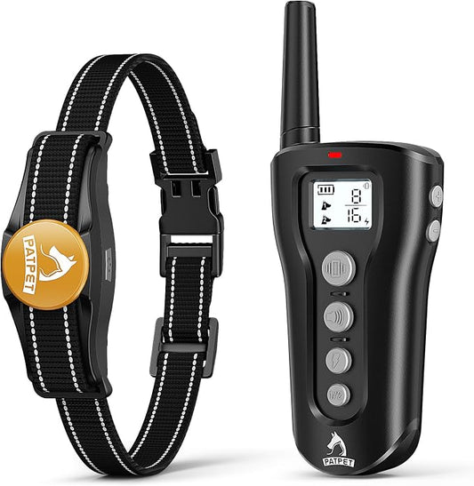 PATPET Dog Shock Collar - Rechargeable Dog Training Collar with Remote for Medium Large Dogs, 3 Training Modes (Beep/Vibration/Shock) IPX7 Waterproof 1000Ft Electric Dog Collar (Black)