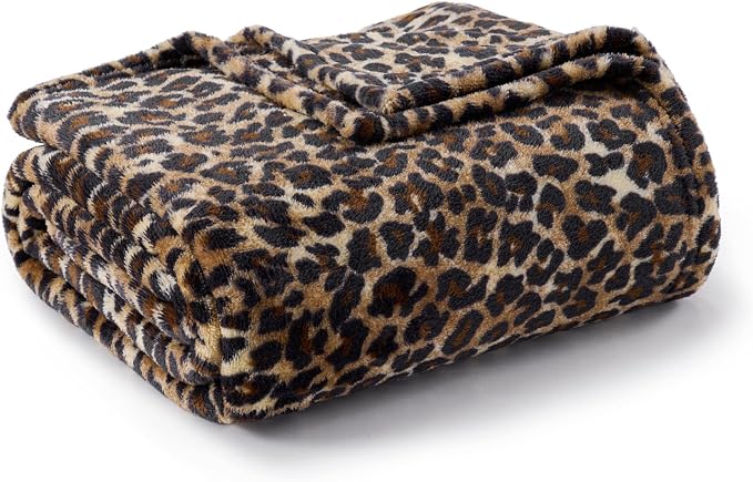 BEDELITE Fleece Blanket for Couch & Bed, Luxury Cheetah Plush Cozy Fuzzy Blanket, Leopard Print Throw 50"x 60", Dark Brown