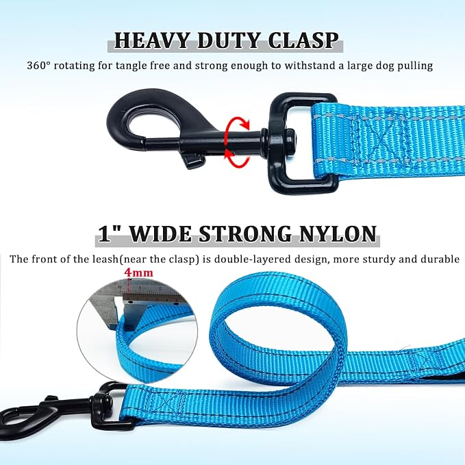 WYuZe 3 Handle Dog Leash for Medium Large Dogs, Bungee Dog Training Leash | 7FT, Reflective, Heavy Duty Nylon, Shock Absorbing, Triple Padded Traffic Handles, No Pull Walking Hiking